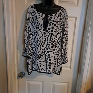 Chicos 100%silk semi-sheer polka-dot blouse size large